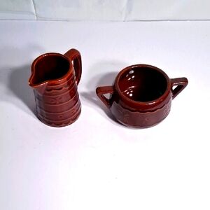 Vintage Set of Brown Marcrest Daisy Dot Stonewear Milk Pitcher And Sugar Bowl
